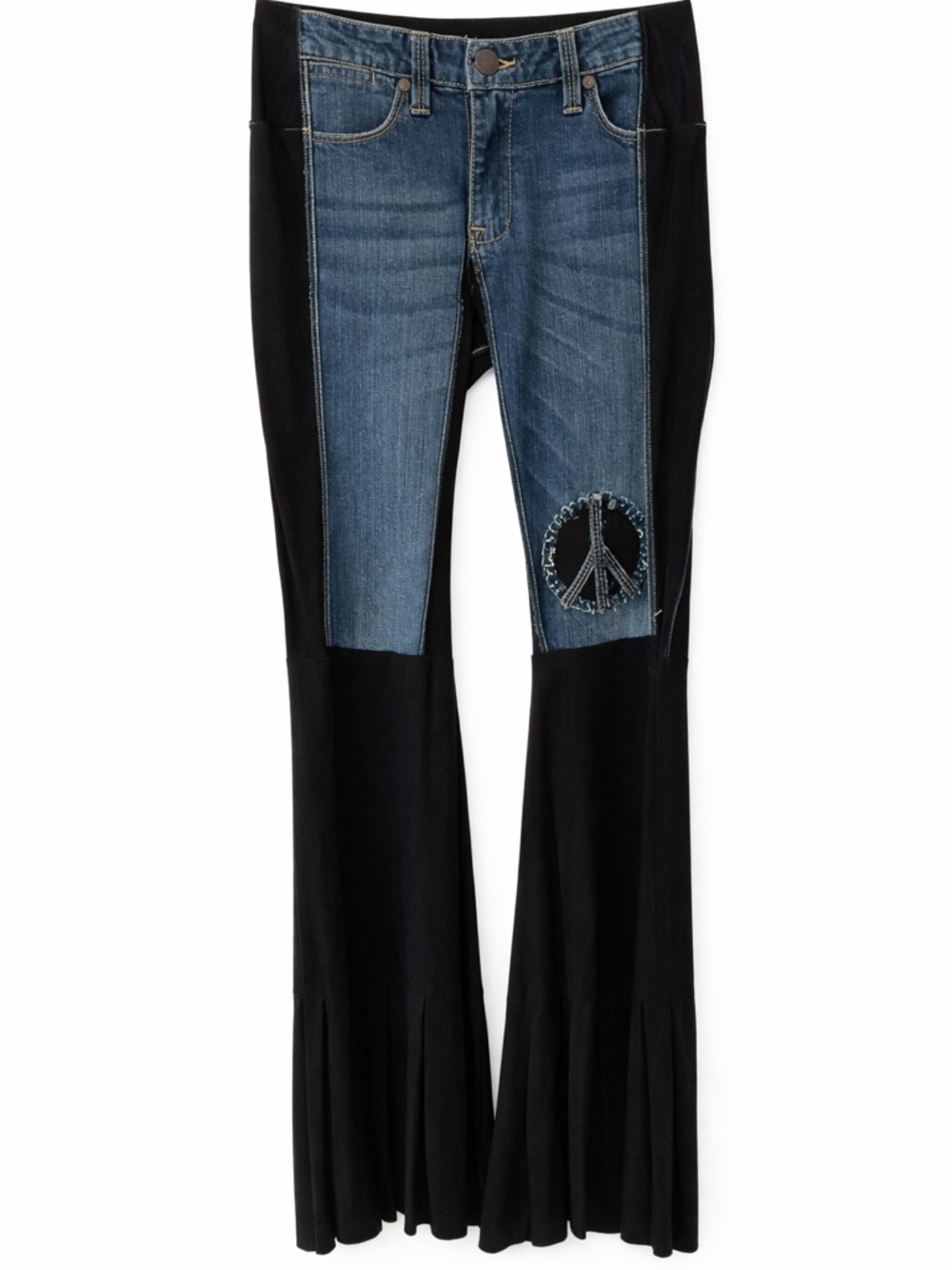 Boho Patchwork Flare Pants Peace Sign Bell Bottom Festival XXS NWT - Picture 2 of 12